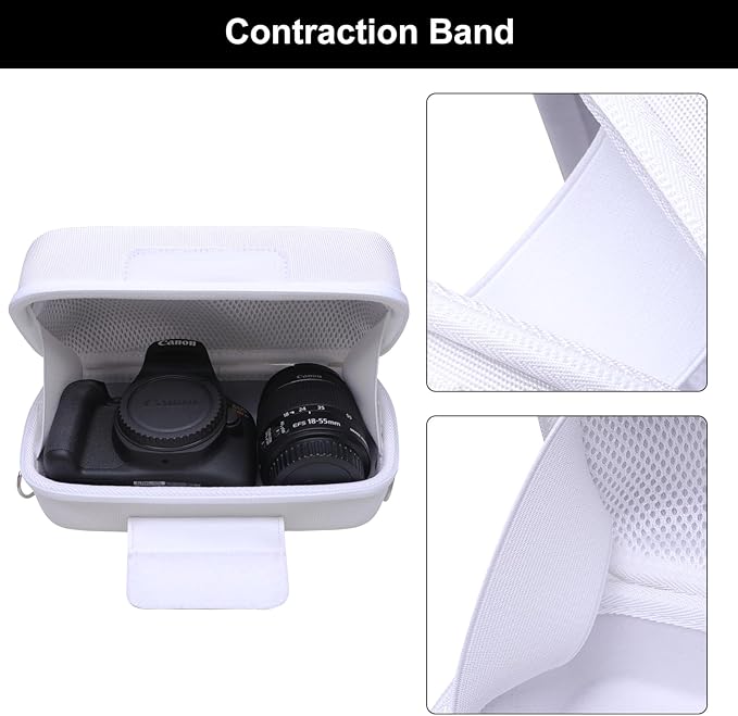 LTGEM Camera Case for Canon EOS Rebel T7 / R50 / R100 / R50 V / T6 / R8 / R10 / RP / SL3 / R5 / T100 DSLR SLR Camera and 18-55mm/18-45mm Lens with Shoulder Strap, White