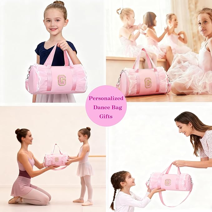 Personalized Dance Bag for Girl | Small Initial Gym Sport Yoga Cheer Duffle Bags Gift for Teen Girls | Chenille Letter Kids Ballet Bag Preppy Stuff Toddler Girl Birthday Gift (Pink F, SMALL)