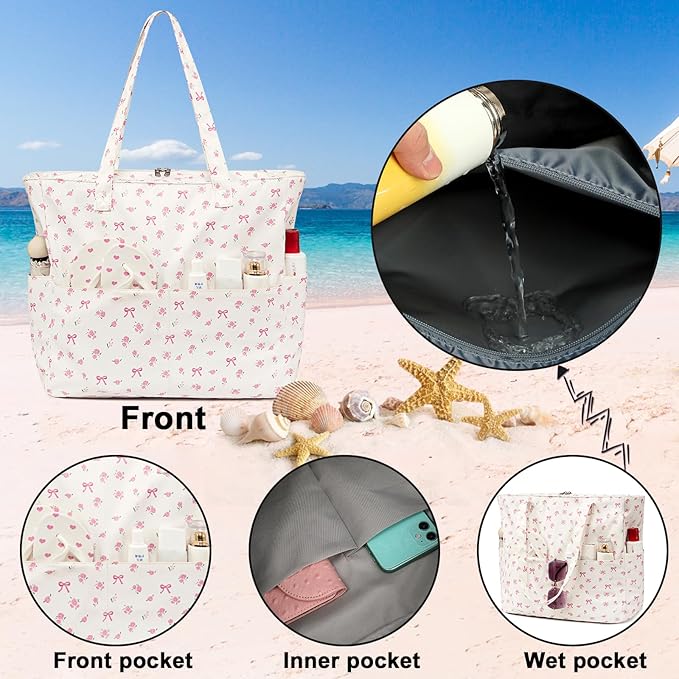 Bluboon Beach Bags for Women, Large Waterproof Tote Bag With Wet Compartment for Pool Weekender Travel Gym