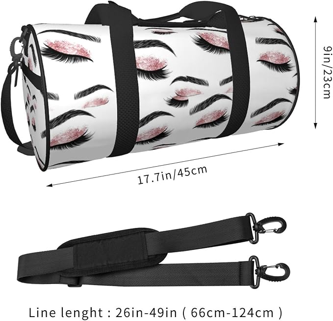 Sports Gym Bag Travel Duffel Bag Closed Eyes Lashes Rose Gold Black Eyelash White for Men Women Foldable Lightweight Yoga Gym Sports Bag