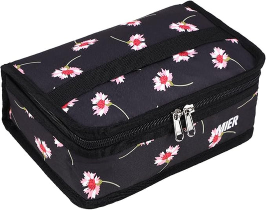 MIER Small Lunch Bag for Kids & Adults Compact Insulated Lunch Box Portable Thermal Mini Cooler for Work School Travel (Black Floral)