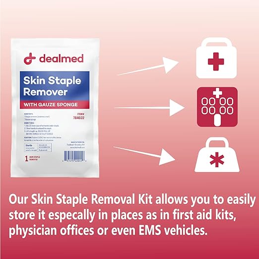 Dealmed Sterile Staple Removal Kit, Includes Staple Remover and Gauze Sponge, Staple Removal Tool Single-Use Kit, Ideal for Hospitals and Clinics (1 Kit)