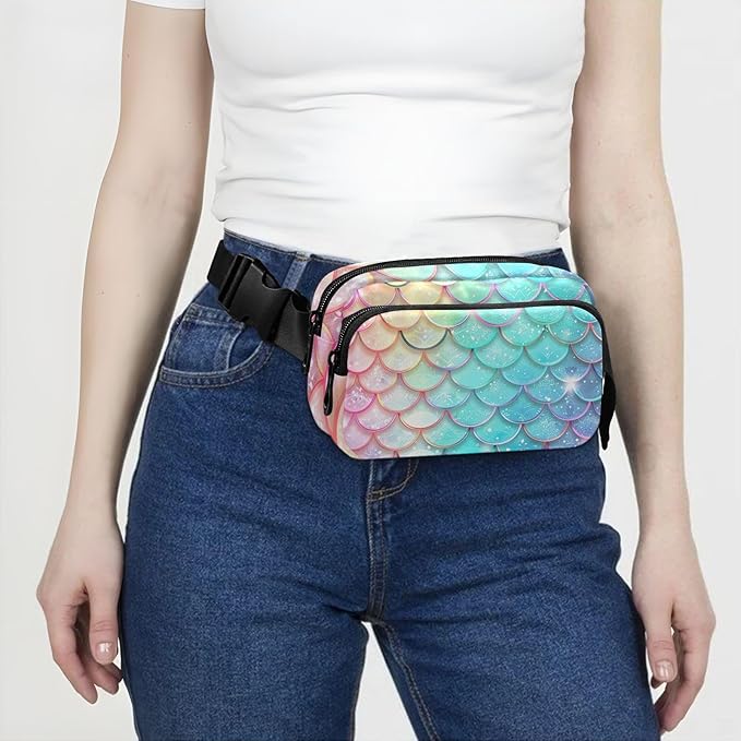 Gradient Mermaid Scales Fanny Pack for Women Men Water Resistant Fashion Waist Packs with Adjustable Strap Belt Bag for Travel Workout Jogging Hiking 21219414