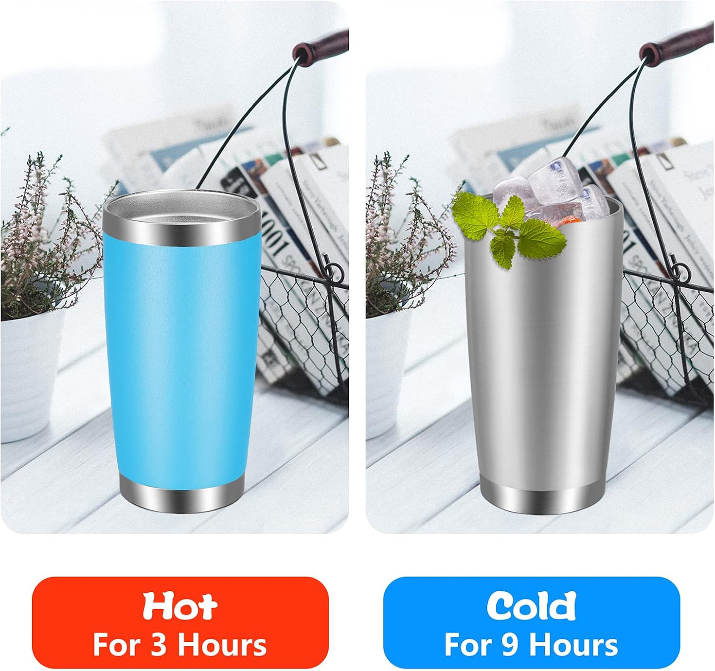 VEGOND 20oz Tumbler with Lid and Straw Stainless Steel Tumbler Cup Bulk Vacuum Insulated Double Wall Travel Coffee Mug Powder Coated Coffee Cup(Sky Blue 6 Pack