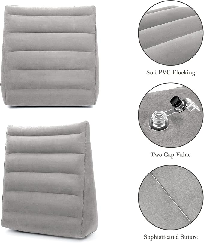 Inflatable Wedge Pillow for Sleeping, Portable Travel Wedge Pillow for Sitting in Bed, Inflatable Wedge Pillows for Travel, Blow Up Under Knee Pillow
