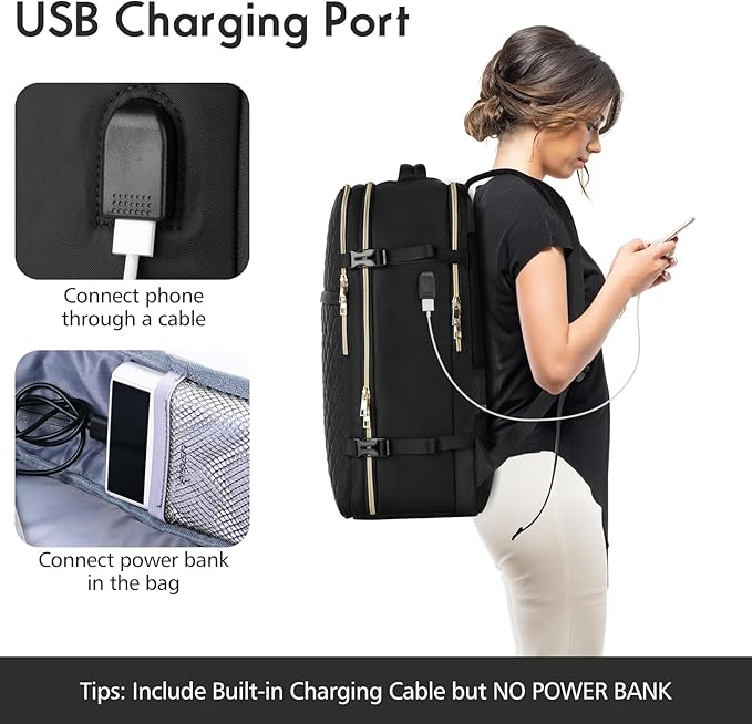 MOMUVO Large Travel Backpack Women, Flight Approved Carry On Backpack with 3 Packing Cubes, Water Resistant Anti-Theft Large Book Bag Fit 18.4 Inch Laptop with USB Charging Port, Black