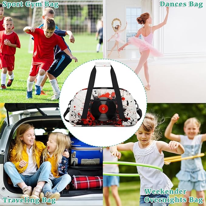 Black Records DJ Gym Travel Duffle Bag for Women & Men with Front Zipper Pocket for Sports, Overnight, Weekender, Carry On,Workout & Dance Bag,Graffiti Records,18.9 * 8.7 * 10.6 in
