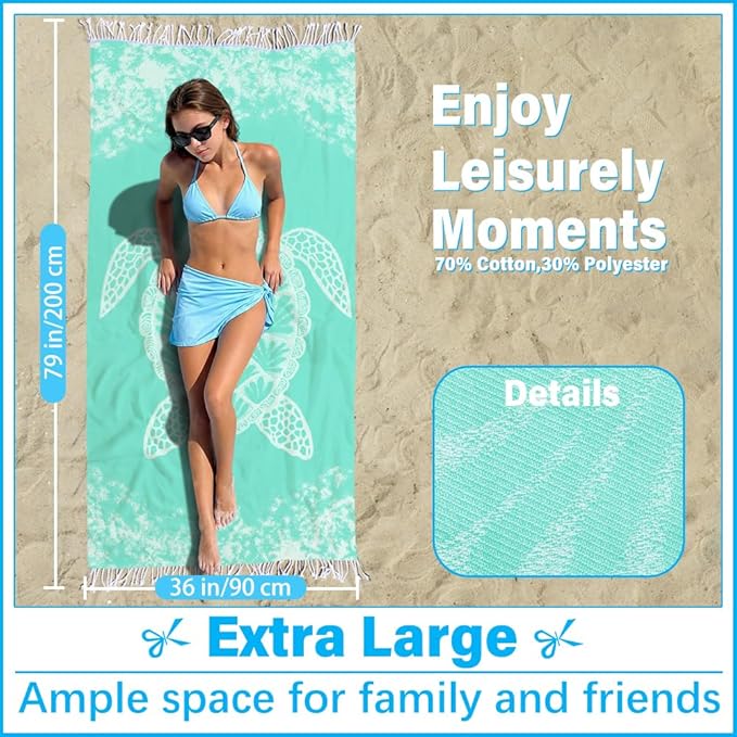 Thin Turkish Beach Towel Lightweight Soft Cotton Extra Large XL Oversized Sand Free Sandproof Absorbent Quick Dry Towels Cloud Bath Pool Travel Compact Essentials Accessories for Adult Gifts