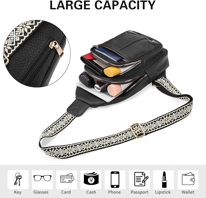 GAEKEAO Sling Bag for Women Crossbody Bags Fanny Pack Vegan Leather Chest Bag Travel Shoulder Belt Purse Backpack Gifts