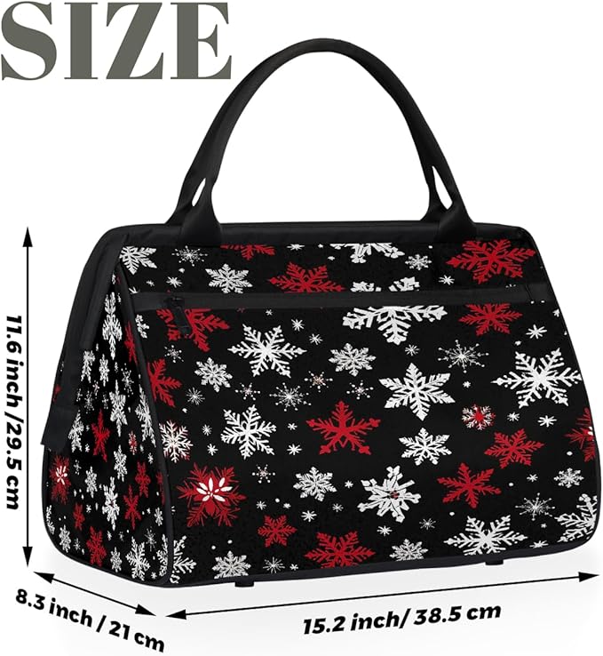 Winter Snowflake Pattern Xmas Overnight Weekender Bags for Women Men, Waterproof Travel Carry On Duffel Bag, Lightweight Sports Gym Bag for Fitness, Workout, Travel