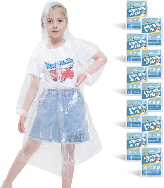 Disposable Rain Ponchos for Kids,Rain Ponchos Family Pack,Clear Kids Ponchos,Individually Wrapped.