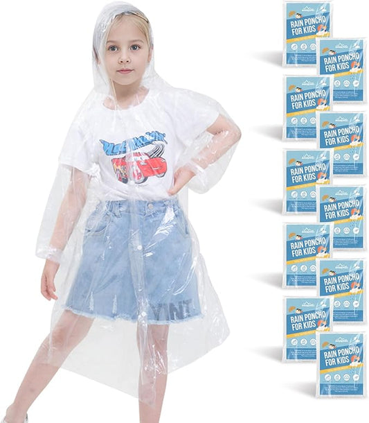 Disposable Rain Ponchos for Kids,Rain Ponchos Family Pack,Clear Kids Ponchos,Individually Wrapped.