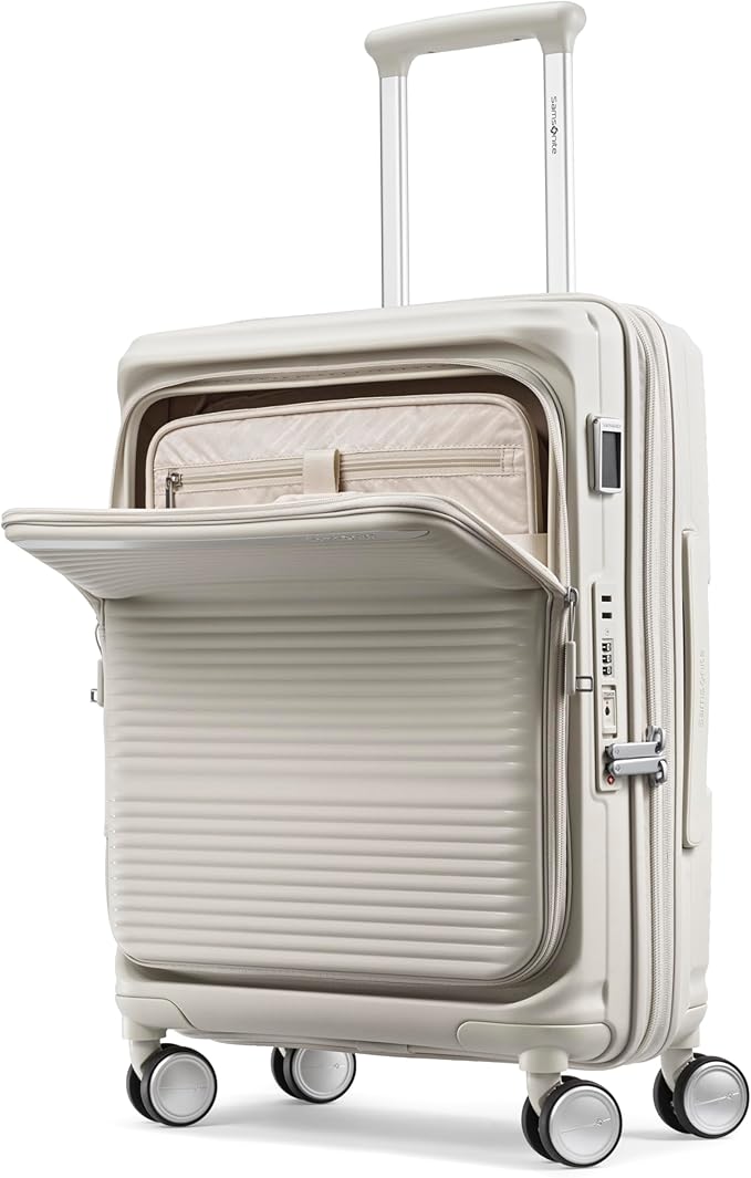 Samsonite Paralux Carry-On Luggage - Innovative Design - Quick Access Front Pocket - Dual Suspension Wheel Technology - TSA Lock - Expandable - Includes Removable Packing Cubes - Stone Grey