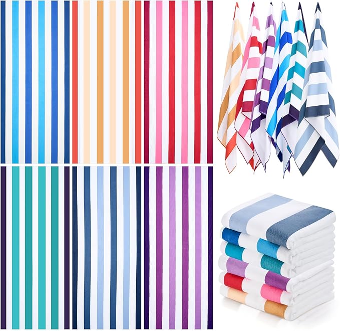 Peryiter 6 Pcs Oversized Microfiber Beach Towels 59 x 28 Inch Large Quick Dry Pool Towels Absorbent Camping Travel Blanket Set for Women Men Bath Beach(Stripe Style,28 x 59 Inch,Gradient Colors)