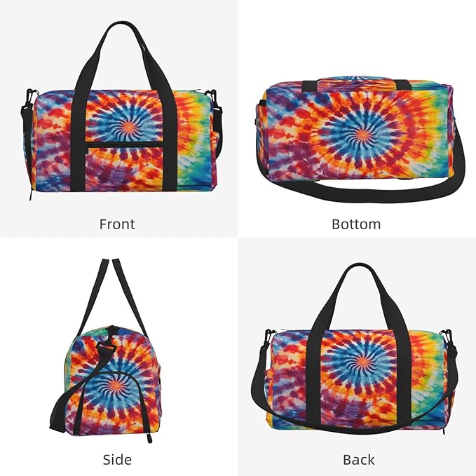 Sports Gym Bag Tie Dye Art Swirl Travel Duffel Bag With Shoe Compartment Shoulder Strap, Lightweight Water-Resistant Weekend Overnight Totes For Women Men