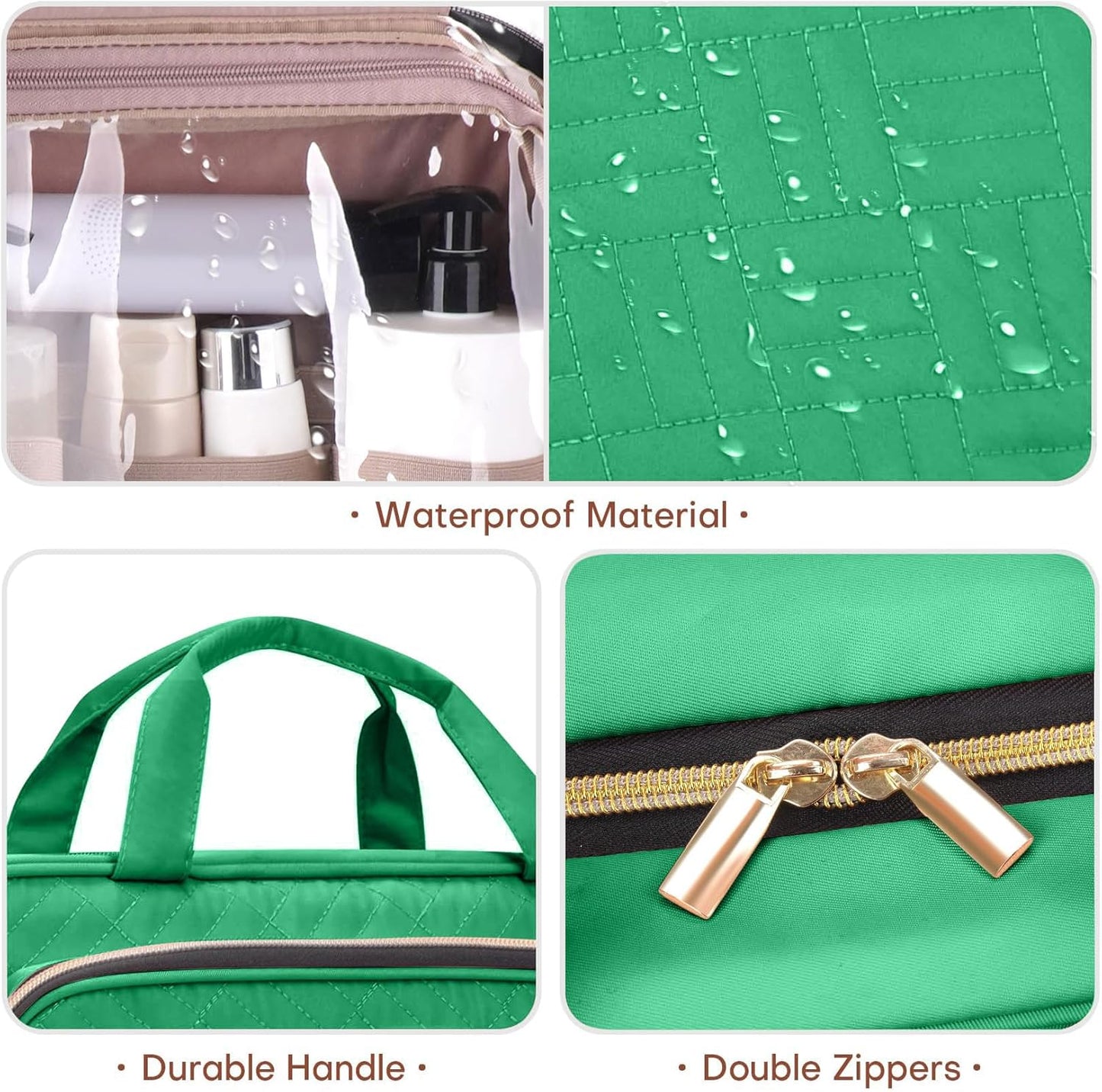 Toiletry Bag for Women with Jewelry Organizer Compartment, Travel Makeup Cosmetic Bag with Hanging Hook for Full-sized Toiletries, Shampoo - Green