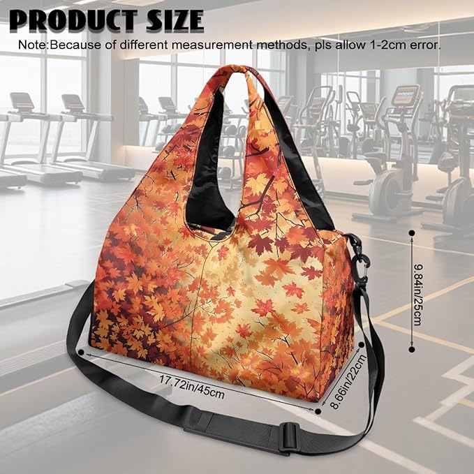 Fall Maple Leaf Gym Bag for Women Yoga Mat Holder Lightweight Sports Duffle Bag with Shoes Compartment Large Tote Bags with for Yoga Travel Hospital Weekender Gifts for Thanksgiving