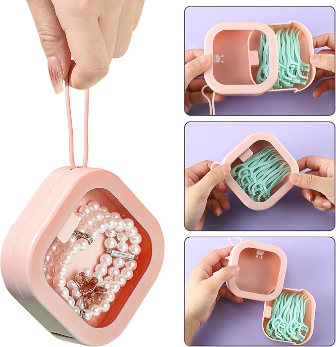 Prudiut 2Pcs Hair Tie Organizer Small Hair Tie Holder Organizer Hair clip Jewelry Organizer for Baby Teen Girl Women, Portable Hanging Small Items Desktop Storage Box(Pink)