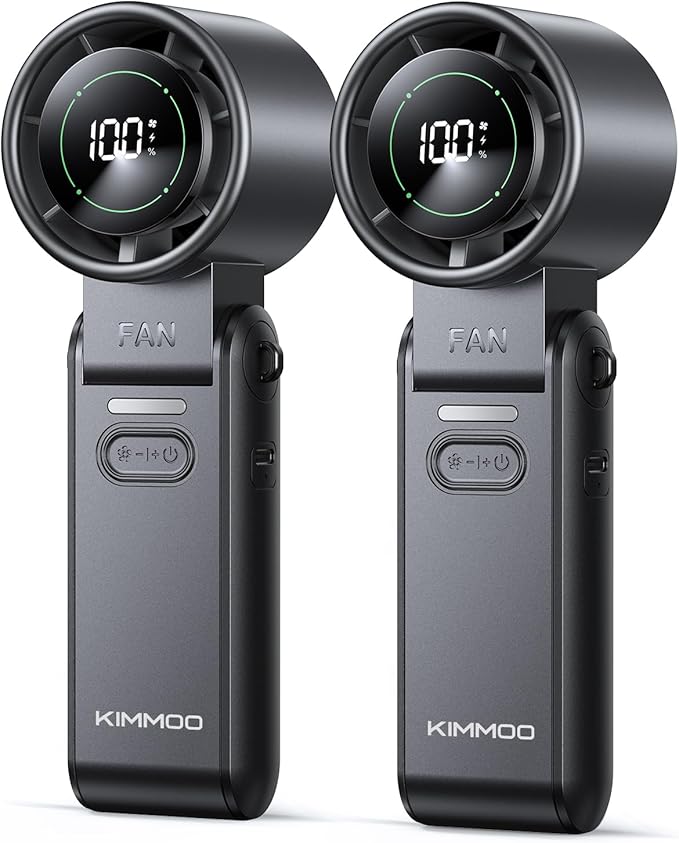 2 Pack Black Portable Handheld Turbo Fan-100 Speeds, 13500 RPM, 12Hrs Cooling, Digital Display, USB Rechargeable Mini Hand Held Personal Fan for Travel Makeup Outdoor Indoor