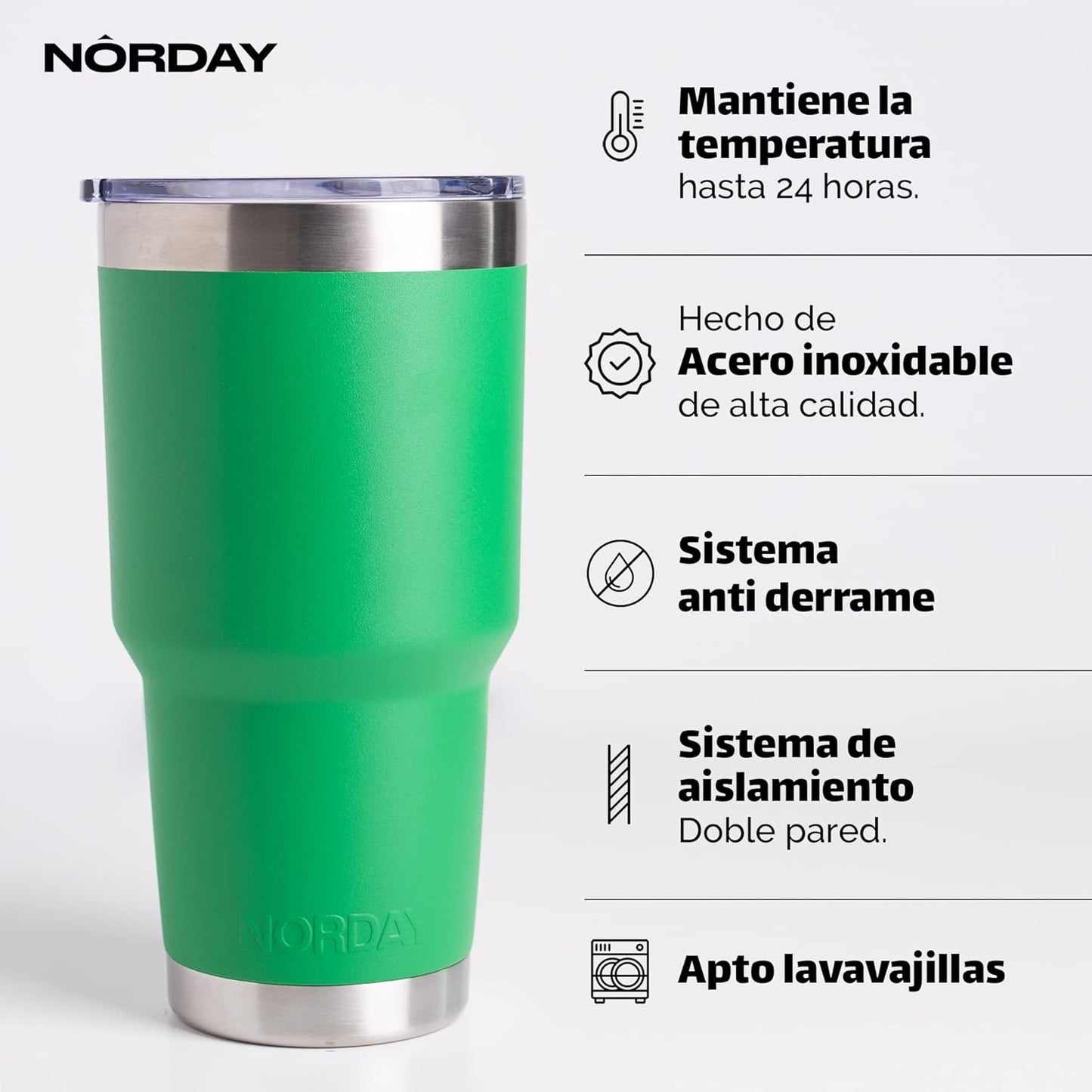 NORDAY | Tumbler with Lid - 30oz - Green Insulated Tumbler - Stainless Steel Tumblers - Double Wall Vacuum Insulated Travel Coffee Mug for Car Cup Holder - Keeps Temperature for 24hr - Anti Spill Lid