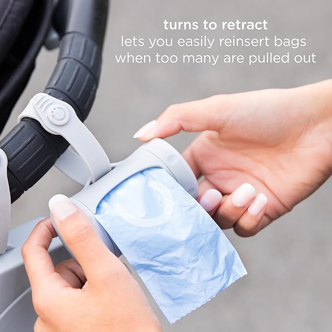 Ubbi Retractable On-the-Go Dirty Diaper Disposal Bag Dispenser for Baby Travel, Gray, 2 Pack