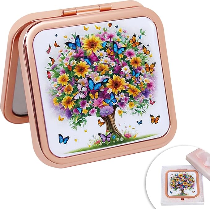 Compact Mirror for Purses, 1X/2X Magnifying Mirror, 3-inch Pocket Size Small Mirror for Travel and Makeup, Rose Gold