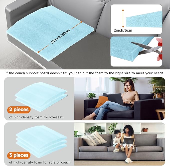 20"x20"Couch Cushion Support for Sagging Seat, Trapezoid 40D Density Foam Couch,Sofa Cushion Support Replacement for Furniture Sagging, Blue (3PCS)