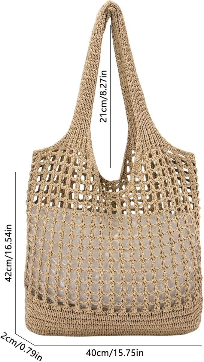 ENBEI Women Foldable Beach Tote, Washable Lightweight Beach Bag, Eco-Friendly Knit Shoulder Purse for Travel/Shopping/Gifts