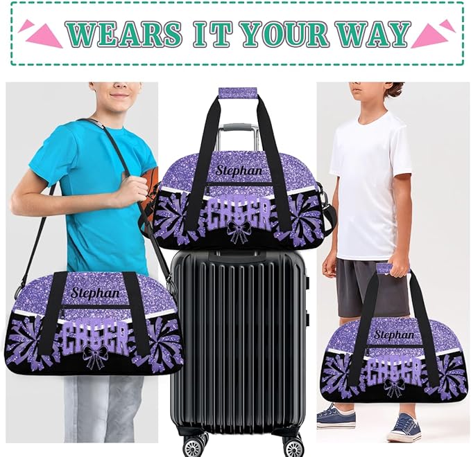Cheer-Bag Customized Cheer-Gifts with Name Cheerleading-Bag for Girls Gym-Duffel-Bag Purple Cheerleader