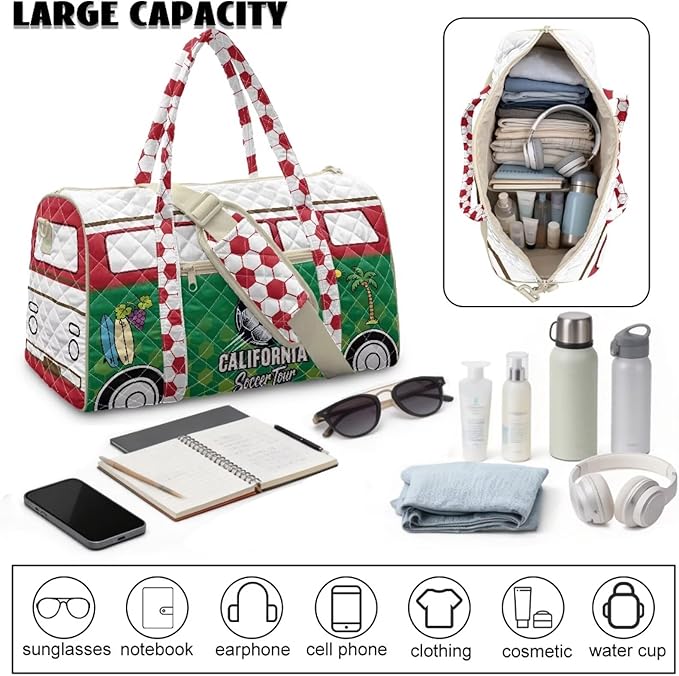 COEQINE Quilted Bags For Men Tote Purses for Mens Gym Travel Bag Duffle Bag, Carry on Bag for Overnight, Weekend, Yoga, Gym, Business Trips,California Van Car