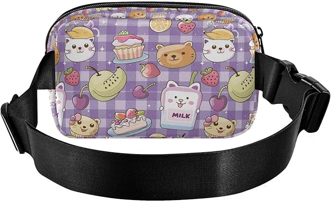 Kawaii Cat Bear Milk Cake Plaid Fanny Pack for Women Men Water Resistant Fashion Waist Packs with Adjustable Strap Belt Bag for Travel Workout Jogging Hiking 21219470