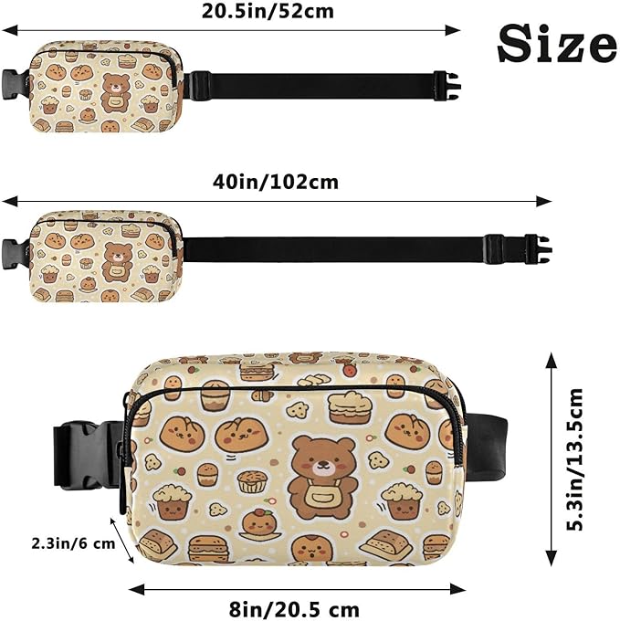Kawaii Bear Bread Cake Fanny Pack for Women Men Water Resistant Fashion Waist Packs with Adjustable Strap Belt Bag for Travel Workout Jogging Hiking 21219291