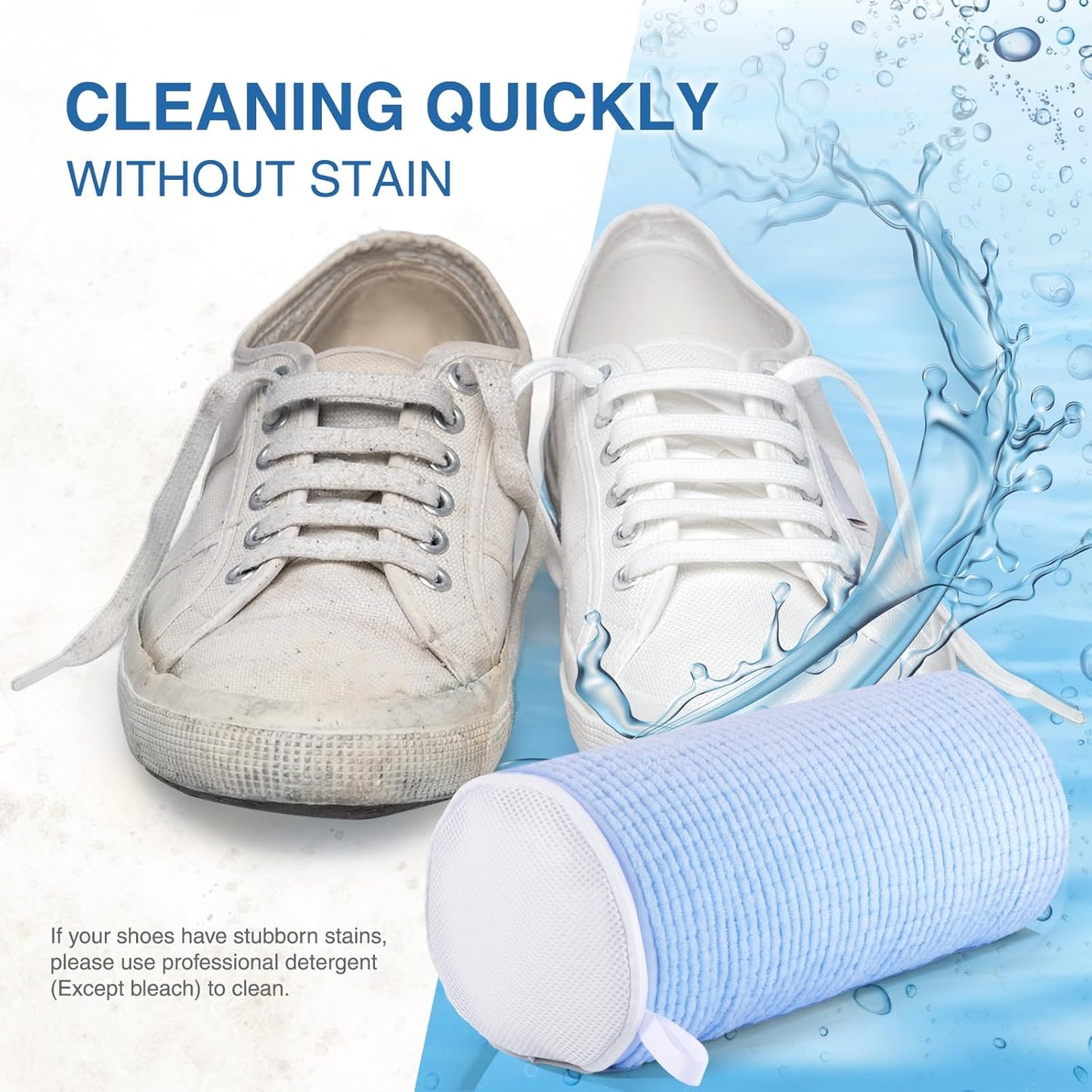 Shoe Washing Machine Bags, Reusable Laundry Bag for Washer and Dryer, Durable Fluffy Fiber Keep Clean, 2 Pairs Adjustable Trees for All Shoes, Blue