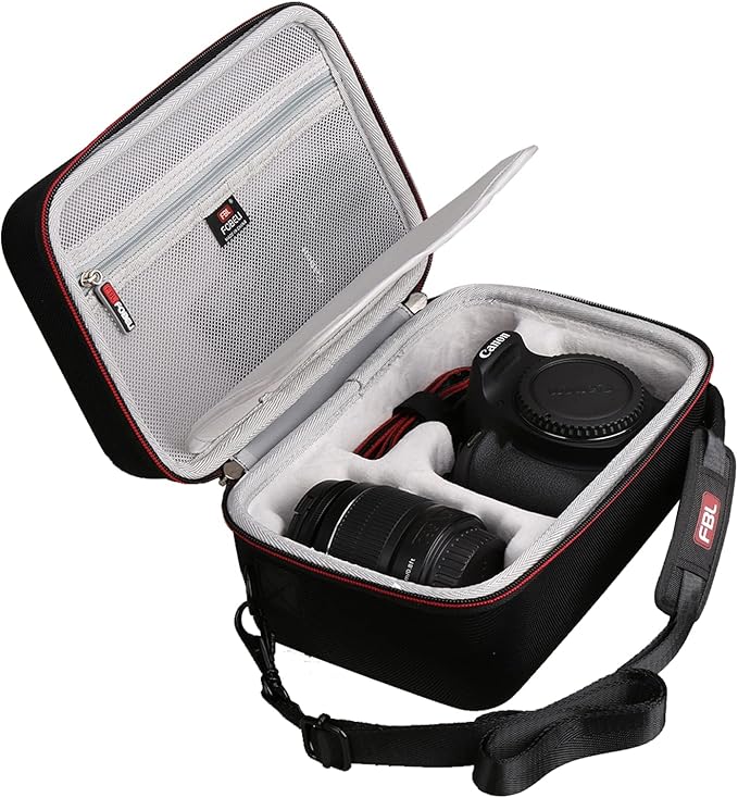 FBLFOBELI EVA Travel Storage Case for Canon EOS Rebel T7 / T8i / T5 / R50 / R100 DSLR Camera with 18-55mm Lens, Camera Protective Waterproof Carrying Bag (Case Only) (Black)
