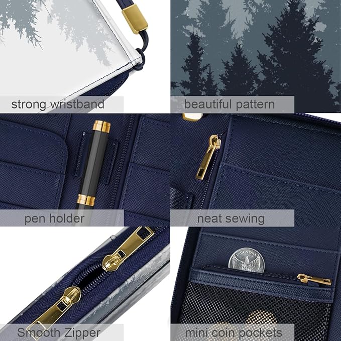 Family Passport Holder Wallet RFID Blocking Document Organizer PU Leather Mulit-purpose Travel Wallet Credit Cards Case for Women Men, Forest