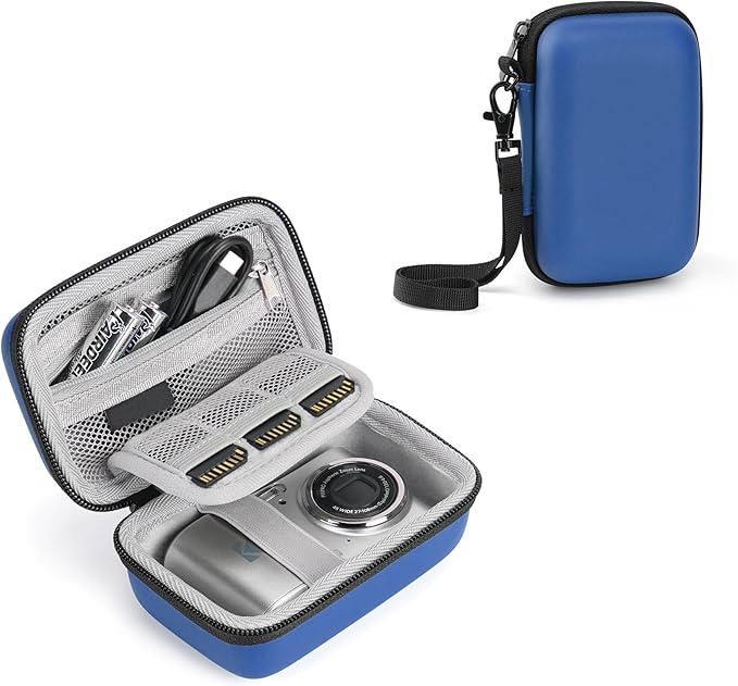 Camera EVA Case Compatible for KODAK PIXPRO FZ45-BK/FZ55, CAMKORY DC403, STUOGYUM DC402-AF, Dual-Layer Protection with SD Card Slots & Mesh Pocket, Blue