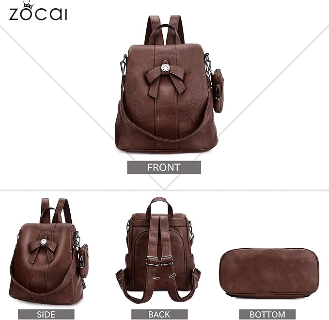 ZOCAI Backpack Purse for Women Fashion Backpack Purses PU Leather Daypacks Anti-Theft Shoulder Bag Satchel Purse