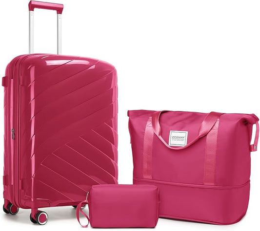 Carry On Luggage 22x14x9 Airline Approved, 20 Inch Expandable Hardshell Luggage Carry-on Suitcases with Spinner Wheels, Carry On Suitcase Set for Women (ROSE RED)