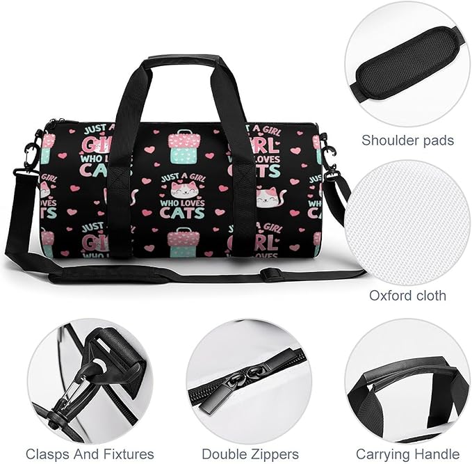 Weekender Carry on Beach Yoga Overnight Luggage Bag Gym Sports Travel Workout Bag Overnight Bags (Just A Girl Who Loves Cute Cats)