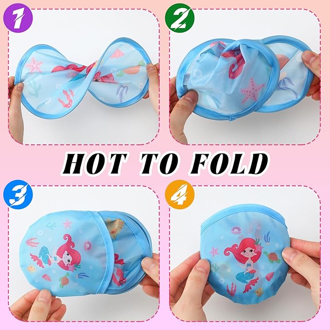 Amyhill 30 Pcs Mermaid Theme Party Favors Foldable Flying Disc Fans with Bags Summer Beach Pool Birthday Party Favors 9.8'' DIY Cooling Fan Colorful Goody Stuffers End of The Year Gifts from Teacher