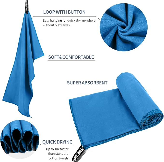 Microfiber Travel Towel, Soft Lightweight Quick Dry Towel, Super Absorbent Compact Travel & Sports & Beach Towels for Camping, Backpack, Gym, Swimming, Yoga, Hiking (XS:12"×24" -Deep Blue)
