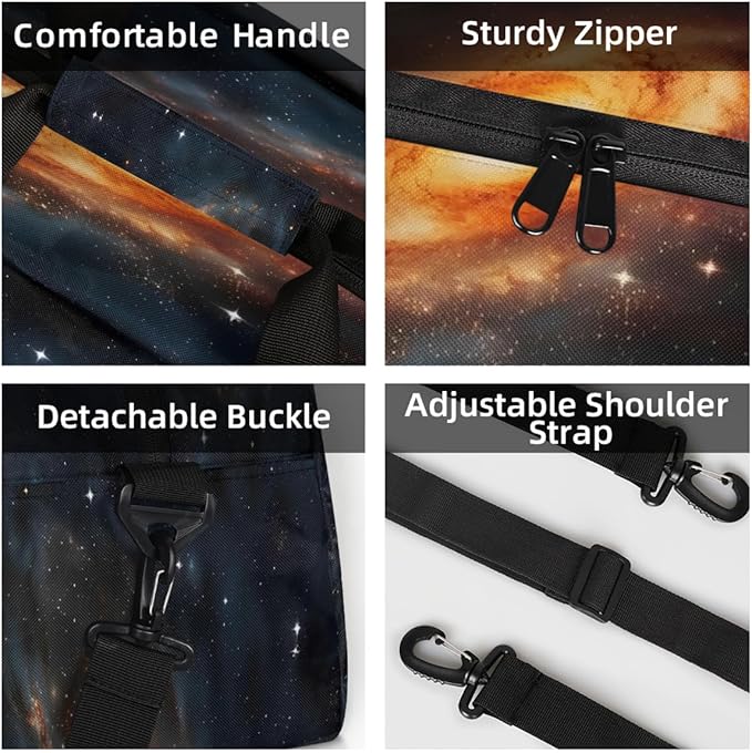 Sports Duffel Bags, Orange Light Galaxy Print Water-Resistant Gym Duffle Bag for Men Women, Lightweight Weekender Overnight Bag for Fitness, Workout, Travel