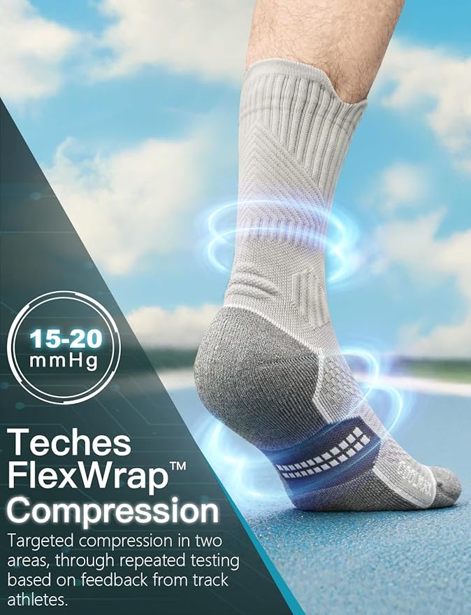 Compression Running Socks, Bamboo Viscose Coolmax Moisture-Wicking Anti-Blister Athletic Hiking Workout Gym Padded