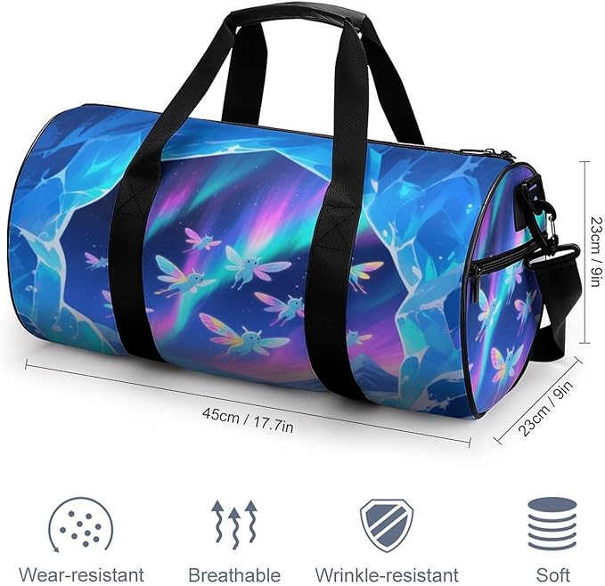 Sports Gym Bag for Women Men Travel Duffel Bag Tote Weekender Bag Aurora Elf Carry on Overnight Bag for Travel Swimming Fitness Workout Sports Duffle Bag