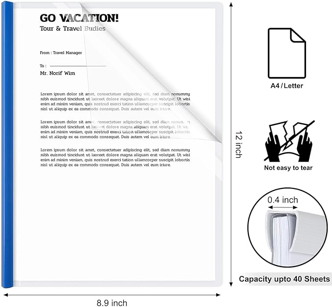JOERSH 10Pcs Clear Report Covers with Sliding Bar, Plastic Binder Paper Protector, Report Folders with Clear Cover for Resume Portfolio Presentation File Documents, 5 Colors
