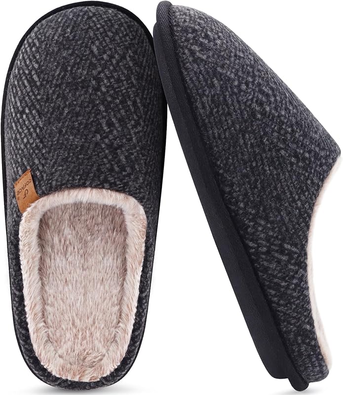 COFACE Mens Cozy Memory Foam Scuff Slippers Casual Slip On Warm House Shoes Indoor/Outdoor Sandal Slippers With Arch Support Rubber Sole Size 7-15