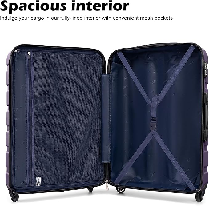 Coolife Luggage 3 Piece Set Suitcase Spinner Hardshell Lightweight TSA Lock (purple, 20/24/28)