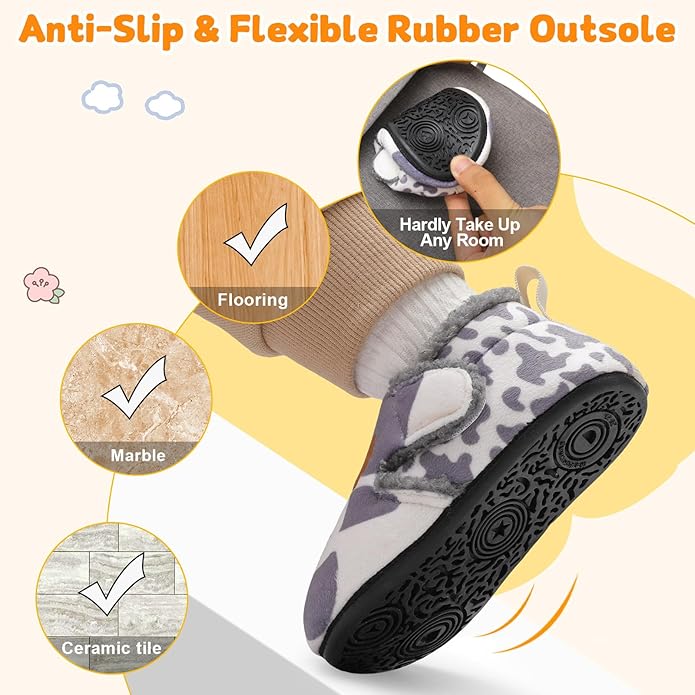 JOINFREE Toddler Slippers Boys Girls Adjustable House Shoes Barefoot Sock Shoes with Rubber Sole Baby Comfort Warm Indoor Outdoor Walking Shoe