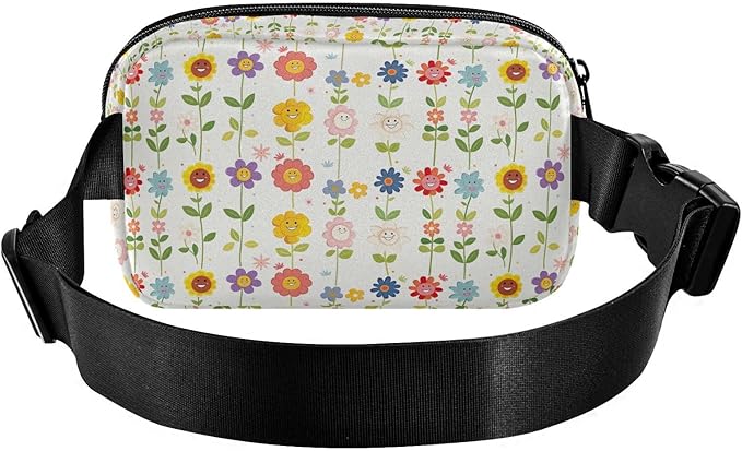 Cute Flowers Smiling Faces Fanny Pack for Women Men Water Resistant Fashion Waist Packs with Adjustable Strap Belt Bag for Travel Workout Jogging Hiking 21220139