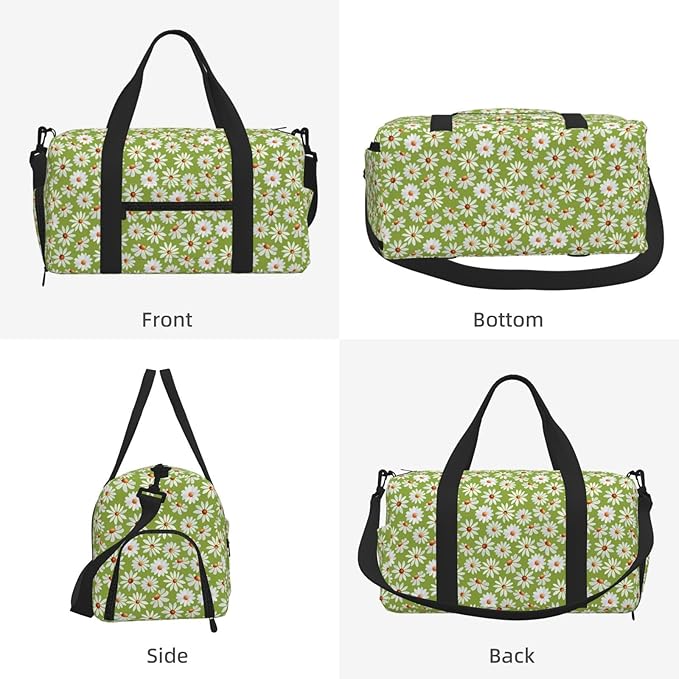 Daisy Field Watercolor Spring Summer Women'S Gym Duffle Bag With Shoes Compartment, Ideal For Travel, Gym, Sports, Duffel, Weekender
